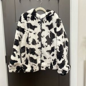 Cow print fur coat